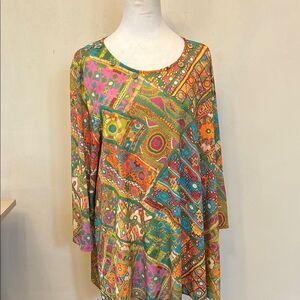 Multiples vibrant multicolored patterned long sleeve tunic Size XL EUC
